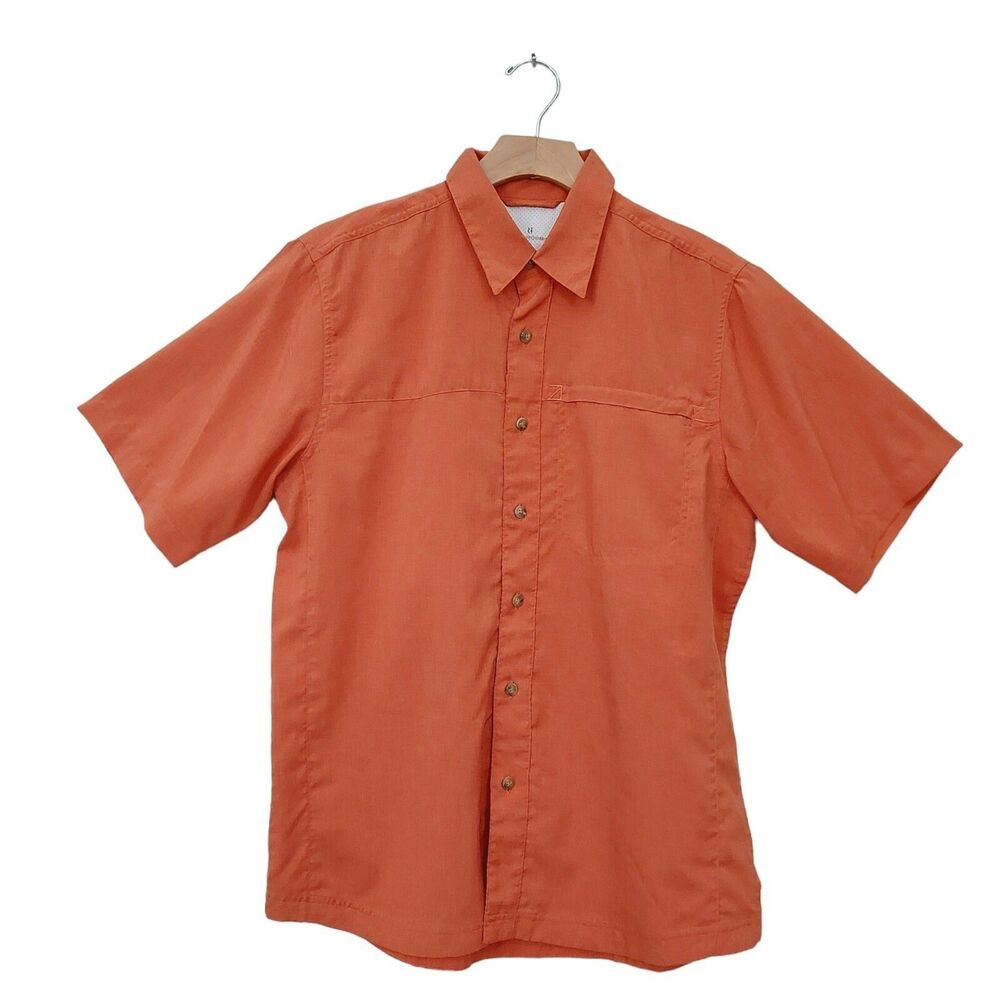 Royal Robbins Shirt Mens Medium Orange Short Sleeve Breathable Hiking Outdoor